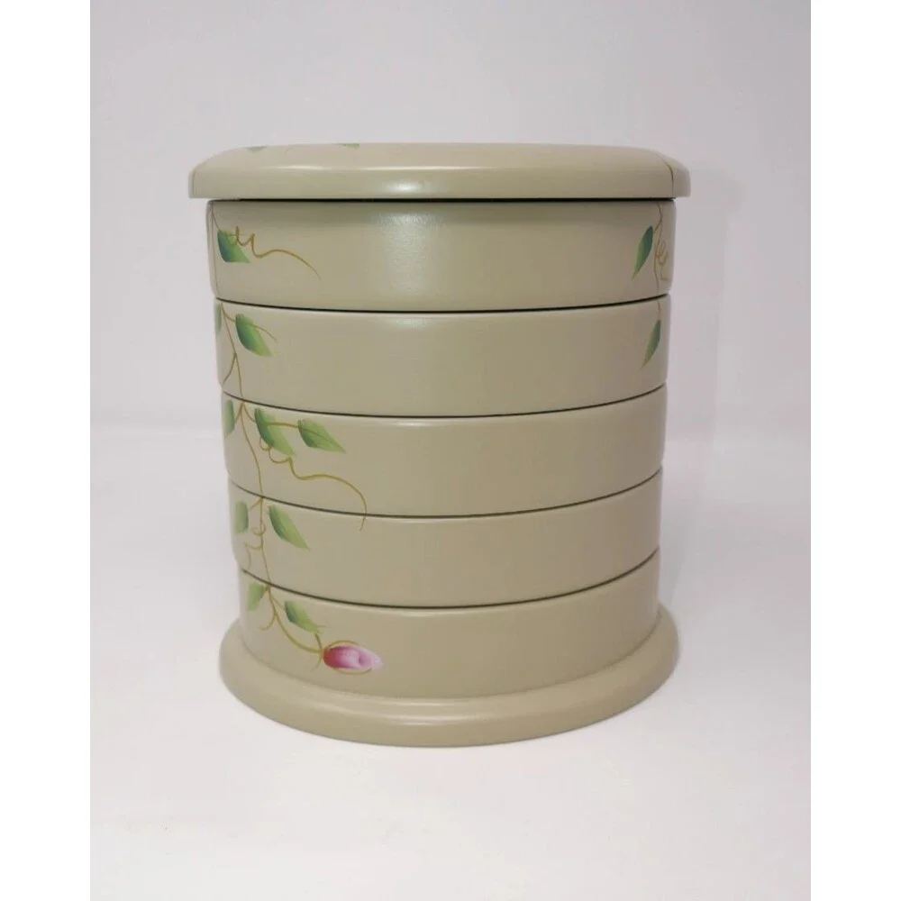 Calgon Flexzorb Vintage Wooden 5-Tier Swivel Jewelry Box Hand Painted Roses